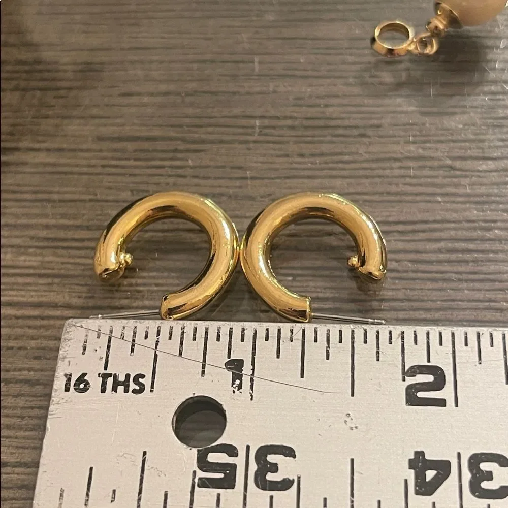 Vintage Gold-tone Hoops with Faux Pearl Charms- Drops - Picture 9 of 16